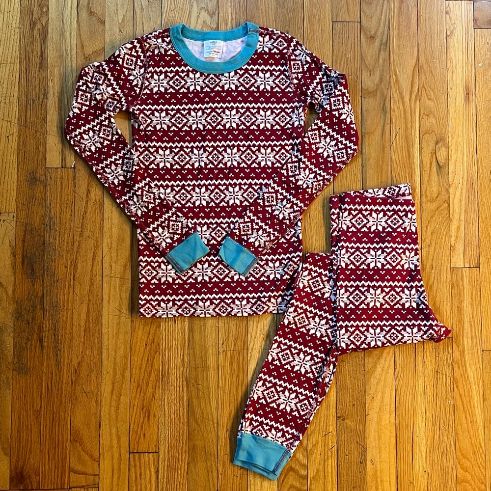 Hanna Andersson Organic Cotton Christmas Pajamas Long Johns Child Size 14 Xmas